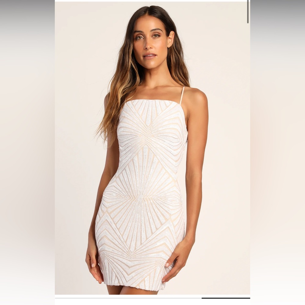 Lulus Lost In Your Eyes White Sequin Bodycon Mini Dress - Size XS - Picture 4 of 6
